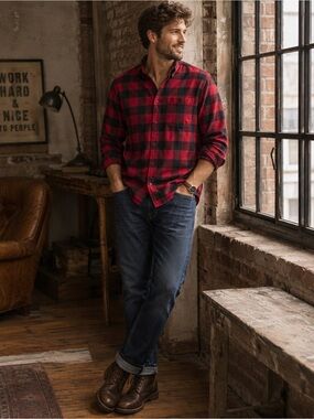 L.L.Bean Traditional Fit Flannel Shirt Men’s Large Red Black Buffalo Plaid